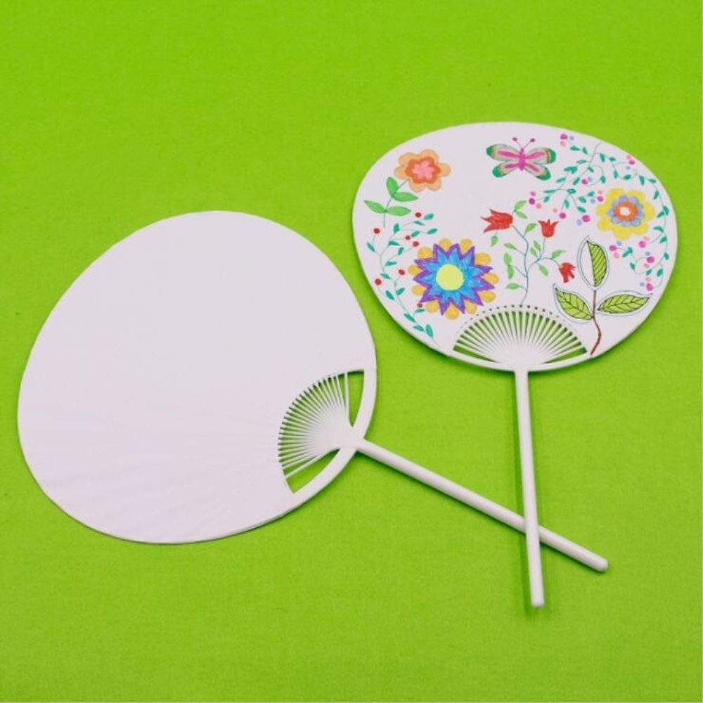 GF Kids DIY Custom Round Shape Paper Hand Mini Fan For School/Home