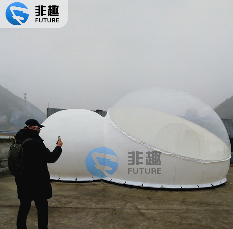 5 meters Dia resort glamping clear 2 rooms inflatable transparent bubble tent for camping hotel with silent blower Air dome tent