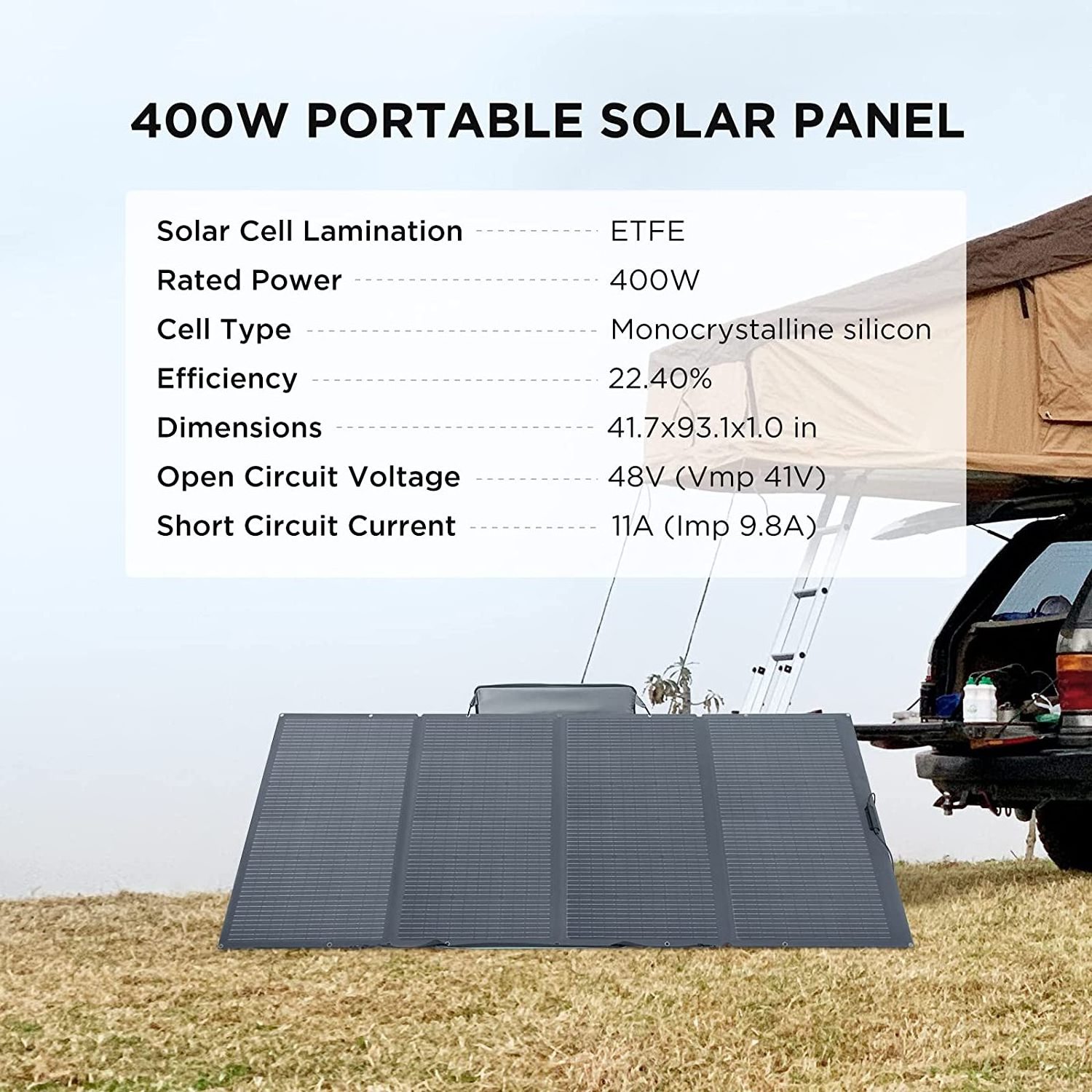 400W Portable Solar Panel, Foldable & Durable, Complete with an Adjustable Kickstand Case, Waterproof IP68 for Outdoor