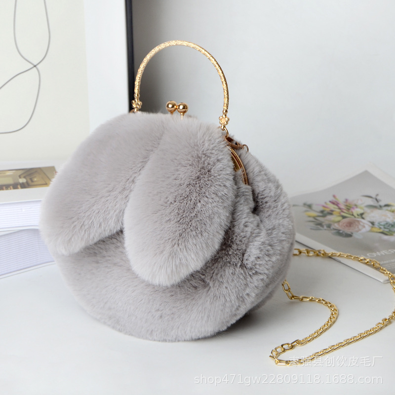 Plush Rabbit Bag for Women Cross Korean Version Cute Handheld Plush Bag for Autumn and Winter New Rabbit Ear Clip Bag