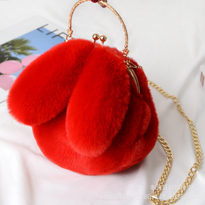 Plush Rabbit Bag for Women Cross Korean Version Cute Handheld Plush Bag for Autumn and Winter New Rabbit Ear Clip Bag