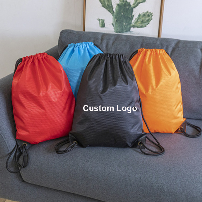 Custom Logo Durable 210D Nylon Pull String Drawstring Bag  Draw String Backpack with Single Double Sided Printing