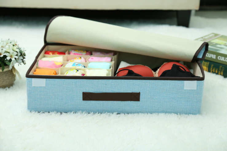 Wholesale high quality cotton linen collapsible toy storage box organizer mothproof underwear socks storage bag