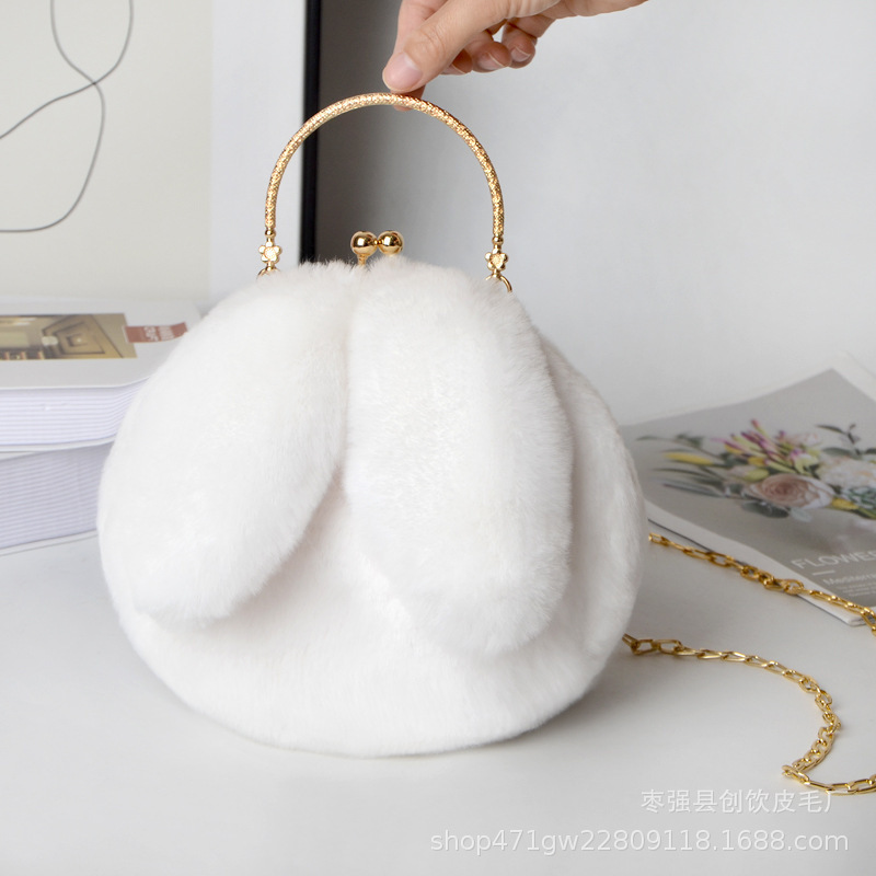 Plush Rabbit Bag for Women Cross Korean Version Cute Handheld Plush Bag for Autumn and Winter New Rabbit Ear Clip Bag