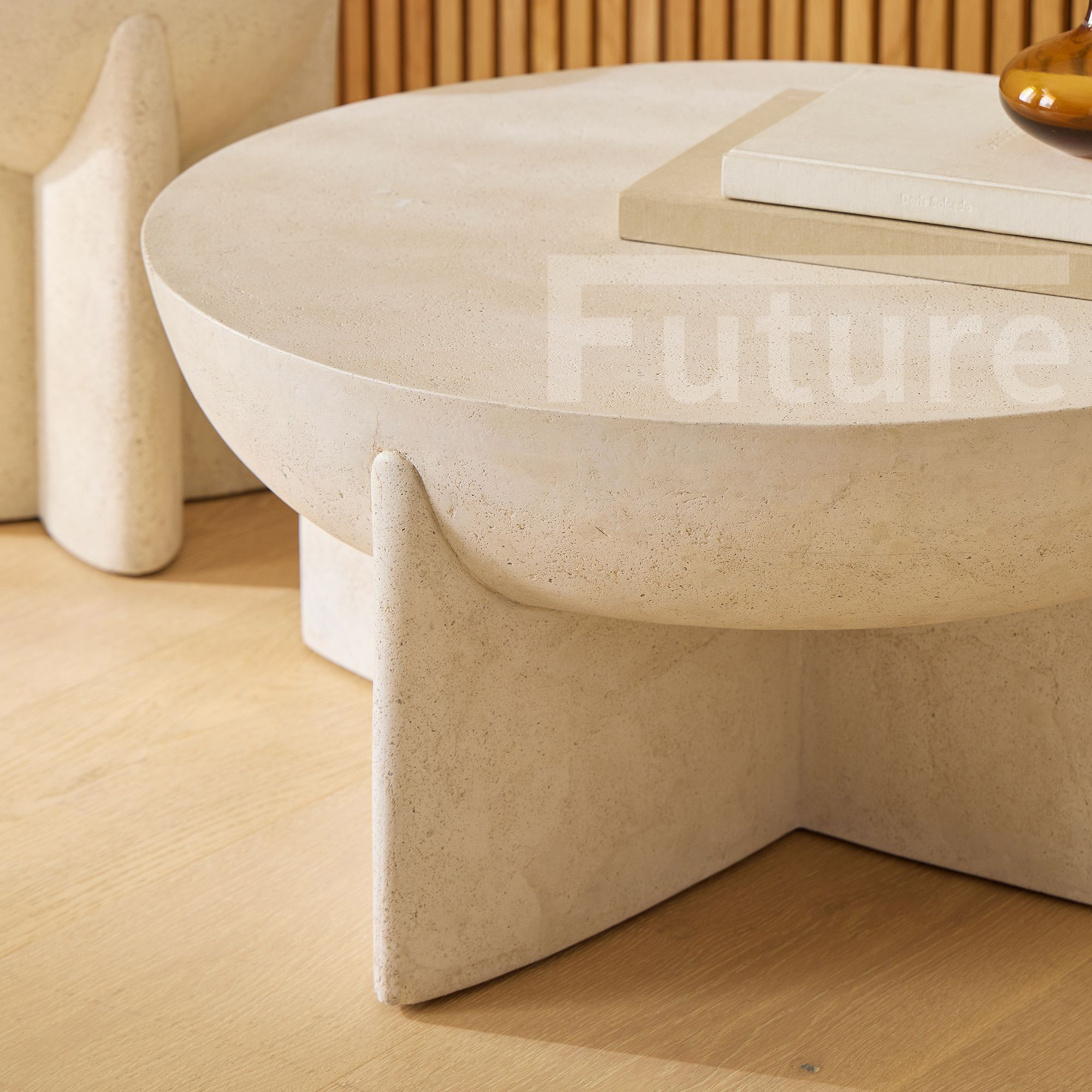 New Arrival Living Room Furniture Beige Travertine Round Coffee Table marble table coffee