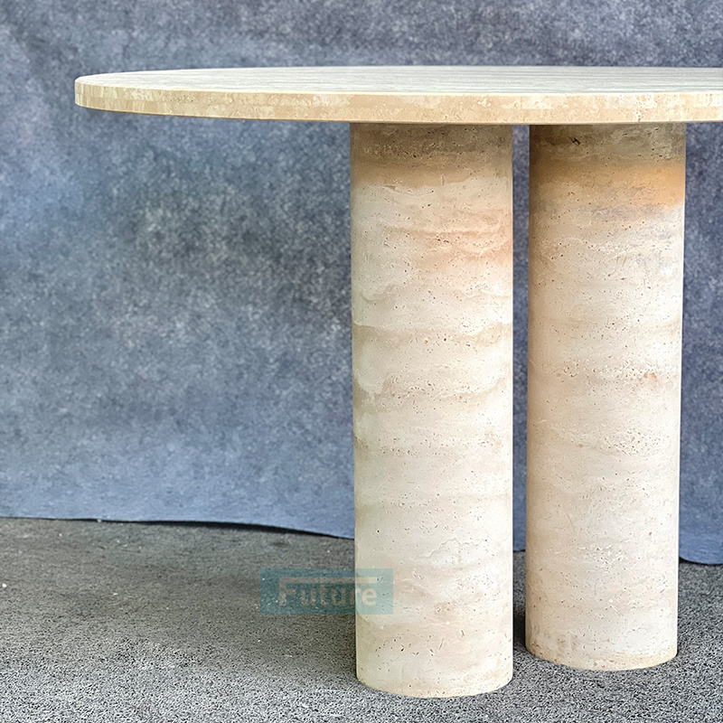 Modern Italian Style Living Room Furniture Round Coffee Table Beige Travertine Marble Coffee Table Dining Table