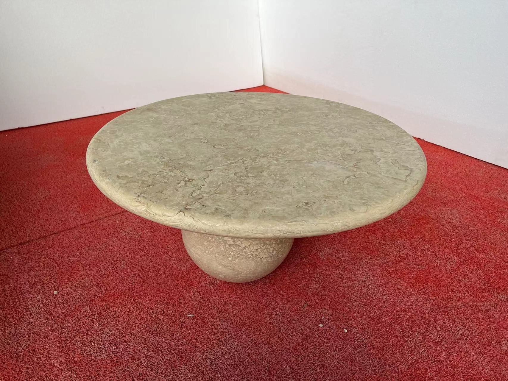 Nordic Natura Round Travertine Coffee Table with 3-Sphere Base ball coffee table