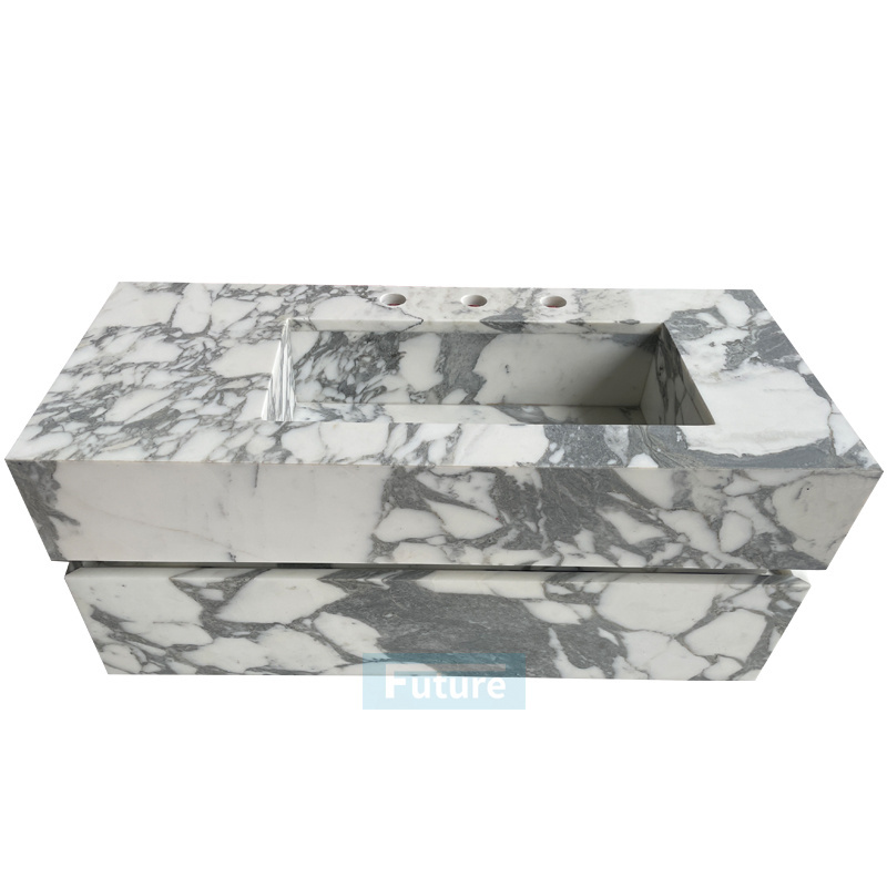 Luxury Home Glossy Bathroom Sink Container Marble Rectangular Bathroom Natural Marble Vanity Basin With Drawers For Washing