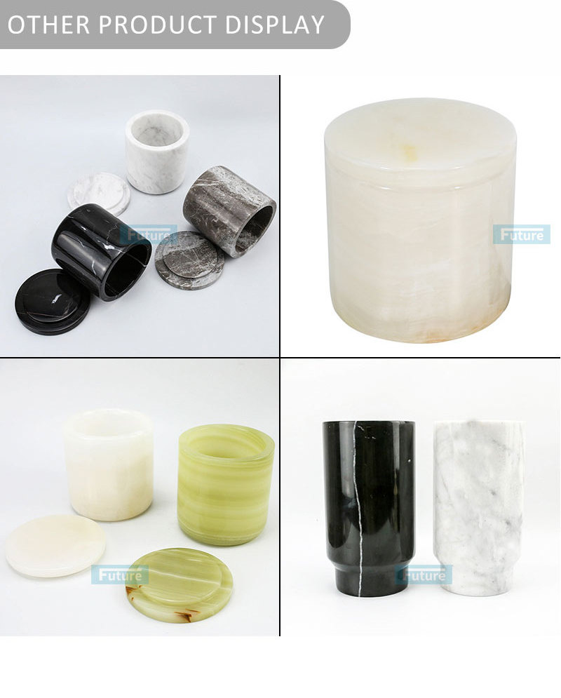 Custom luxury elegant home jade effect marble decor round bottom wholesale onyx marble candle jars with lids