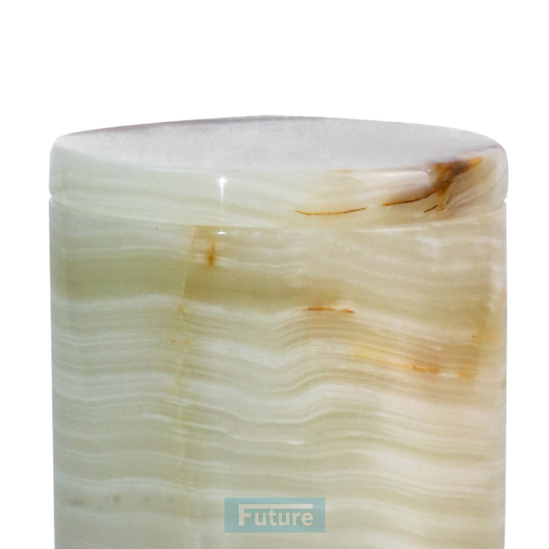 Custom luxury elegant home jade effect marble decor round bottom wholesale onyx marble candle jars with lids