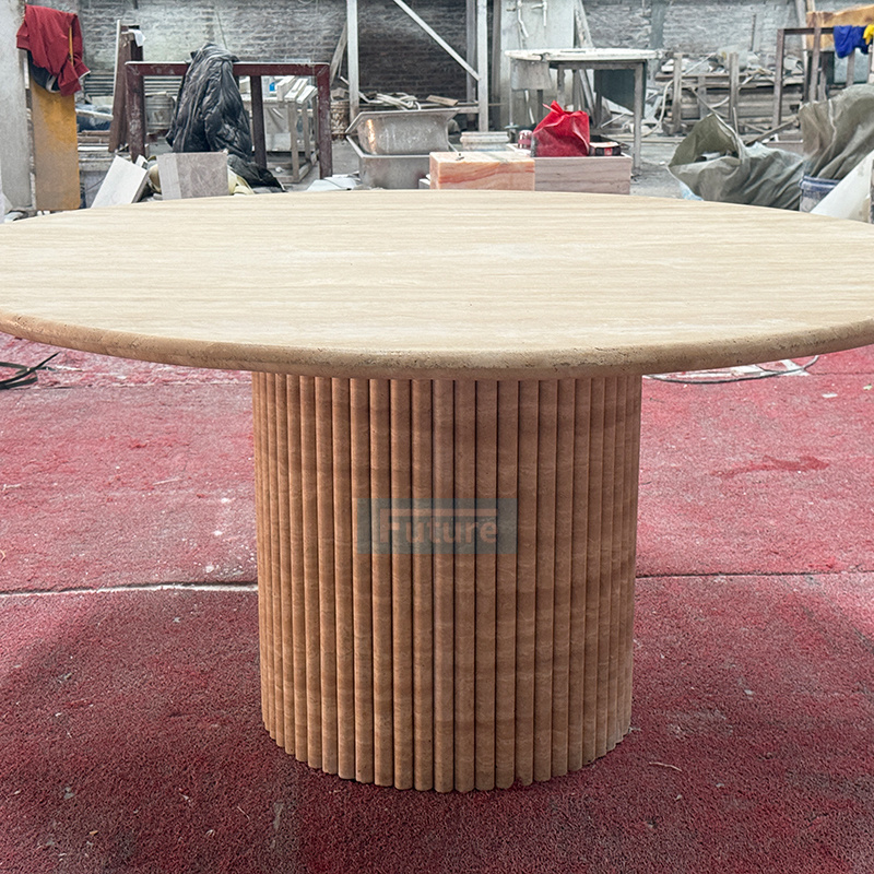 Factory custom hot multi-style luxury furniture round natural travertine dining room table for restaurants