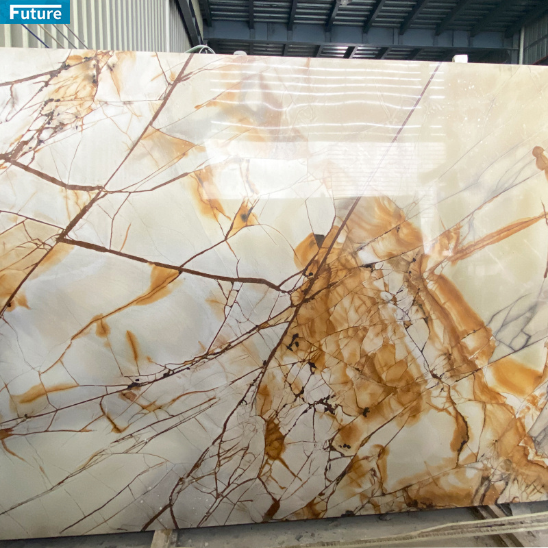 Luxury Top Quality Polished Glazed Wall Tiles Wall Panel Luxury Natural Maple Gold Marble Slab For Bathroom Living Room