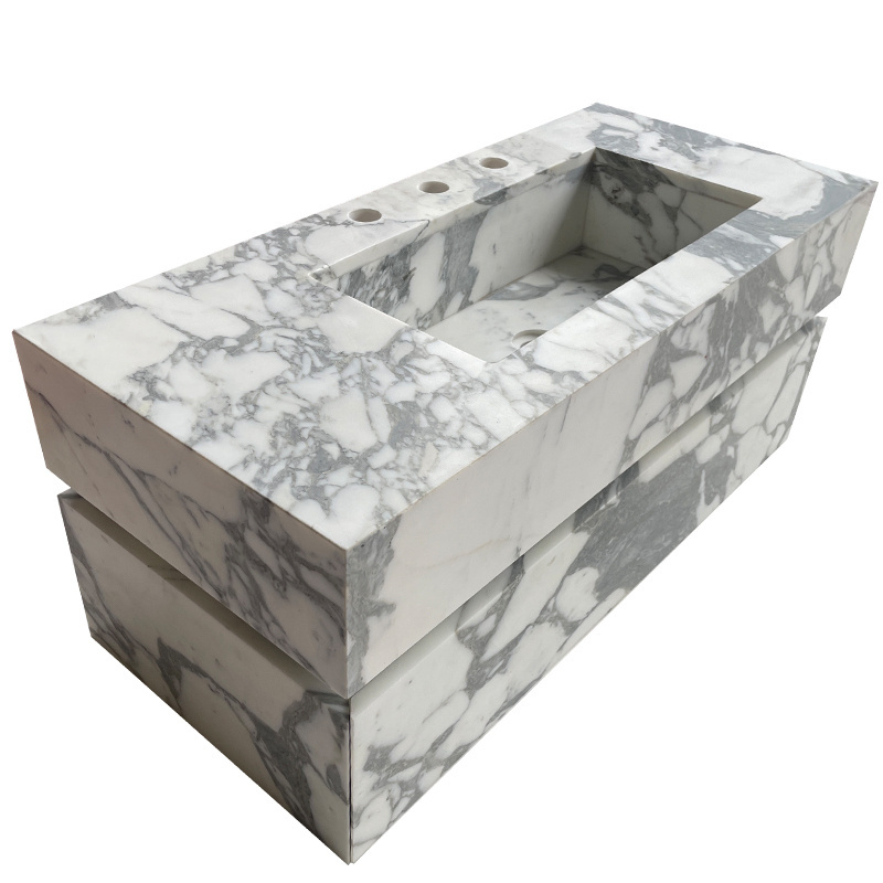 Luxury Home Glossy Bathroom Sink Container Marble Rectangular Bathroom Natural Marble Vanity Basin With Drawers For Washing