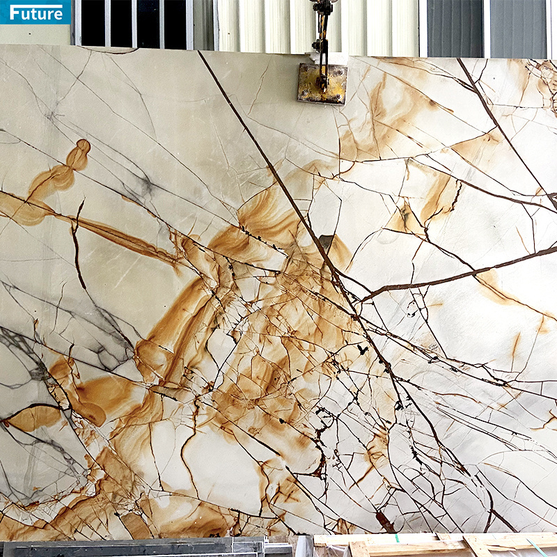 Luxury Top Quality Polished Glazed Wall Tiles Wall Panel Luxury Natural Maple Gold Marble Slab For Bathroom Living Room