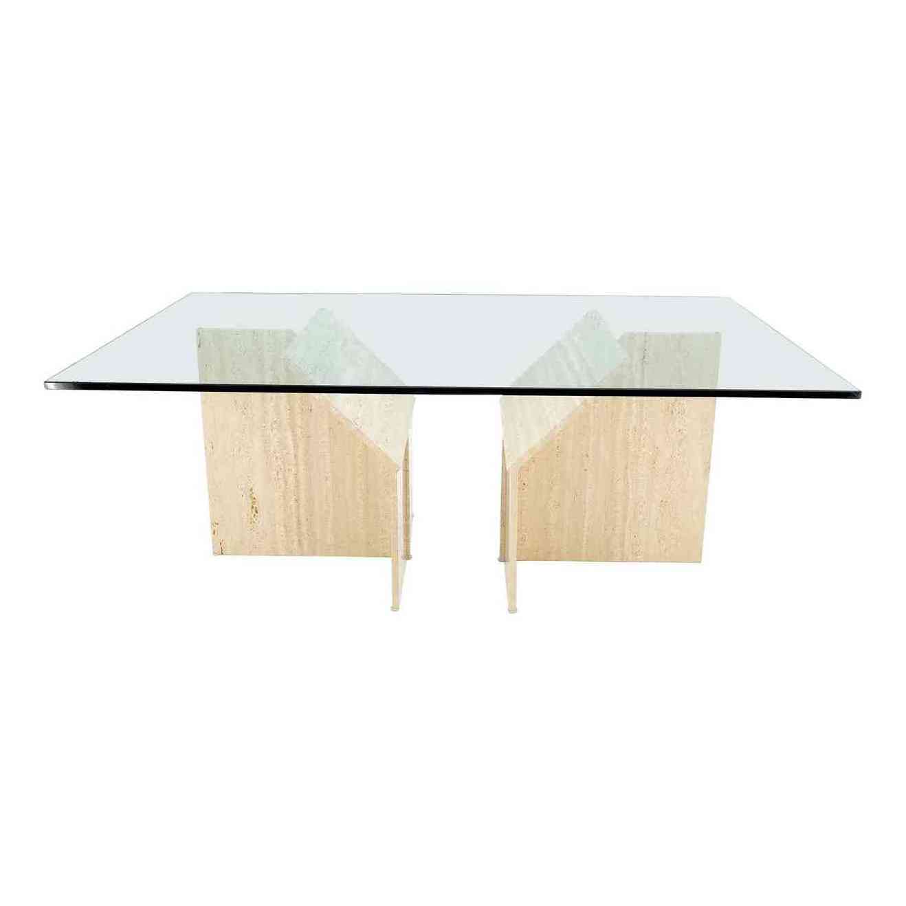 Stone Table Top Marble Beige Travertine Dining Table Large Double Travertine Pedestal Glass Top Dining Conference Table