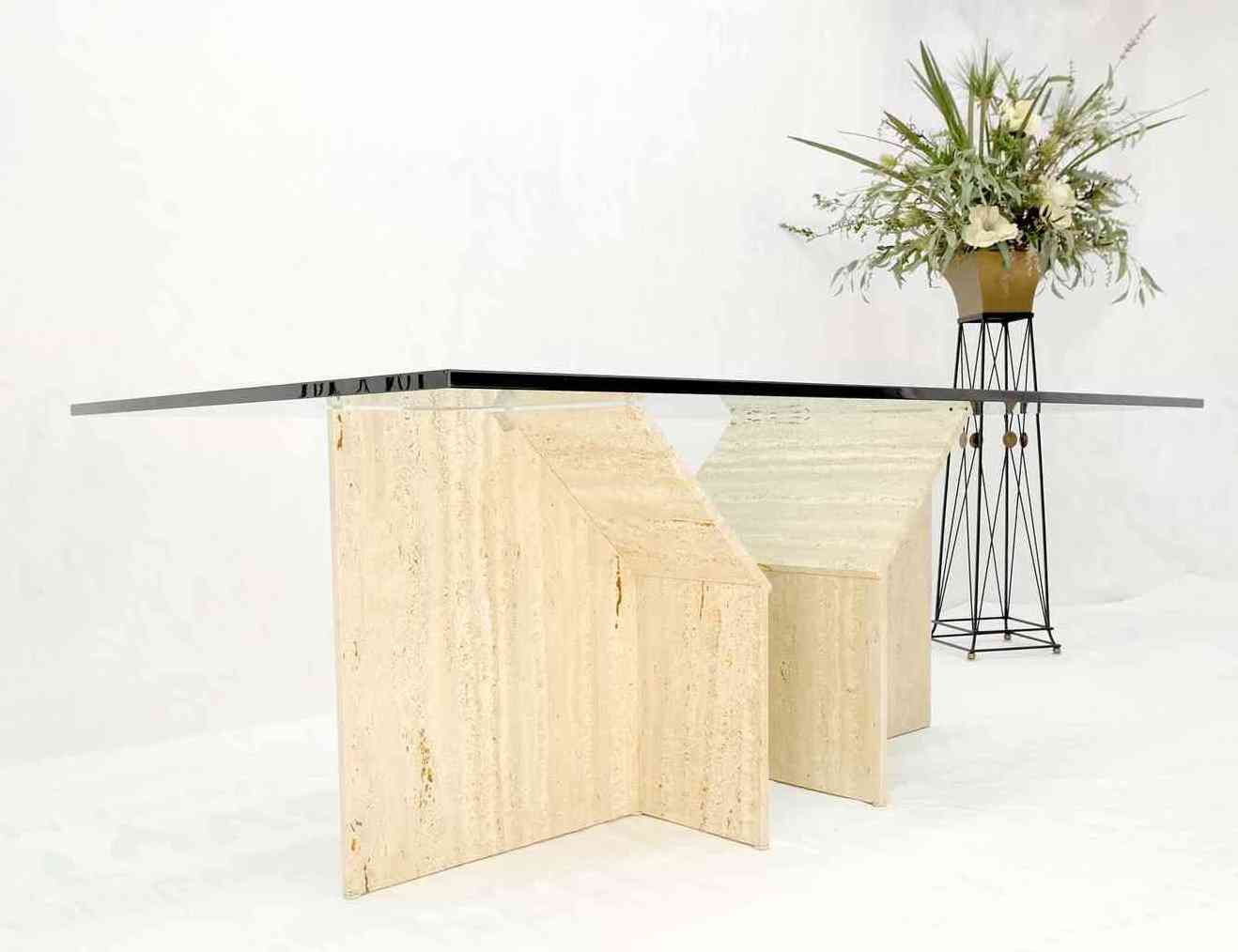 Stone Table Top Marble Beige Travertine Dining Table Large Double Travertine Pedestal Glass Top Dining Conference Table