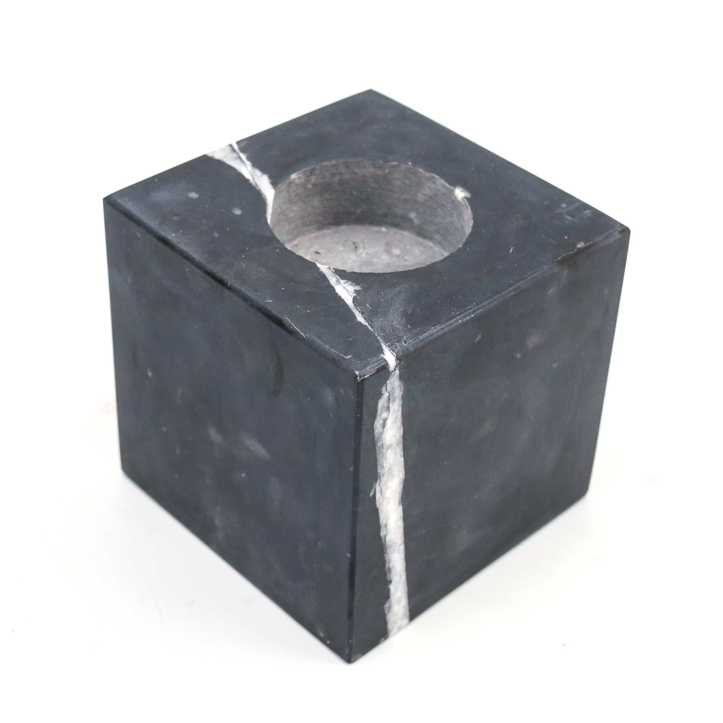 Cubic Polishing Black Natural Marble Candlestick Small Candle Holder