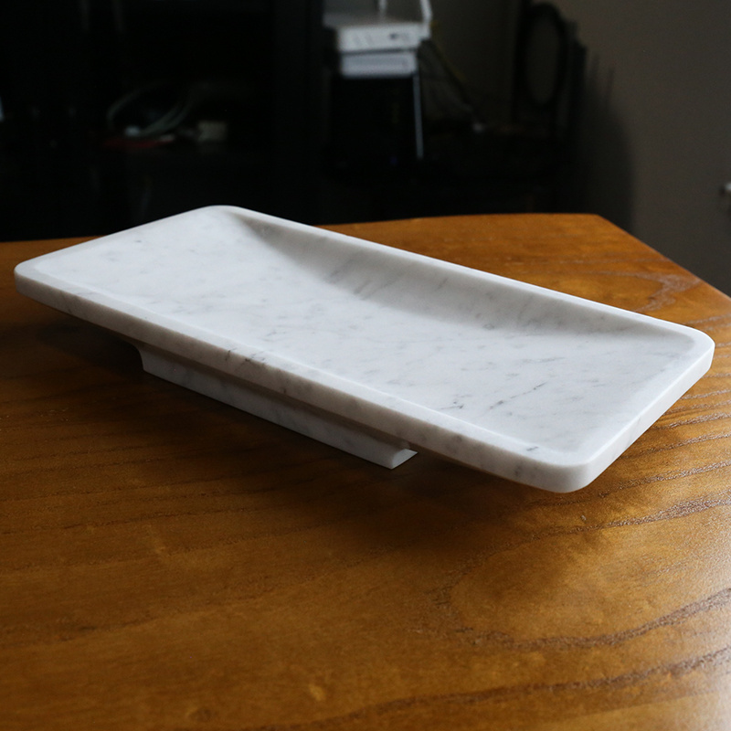 Future Stone Ship Shape Rectangular Natural White Carrara Marble Serving Tray Fruit Tray Marbl Tray For Home Decor Dining Table