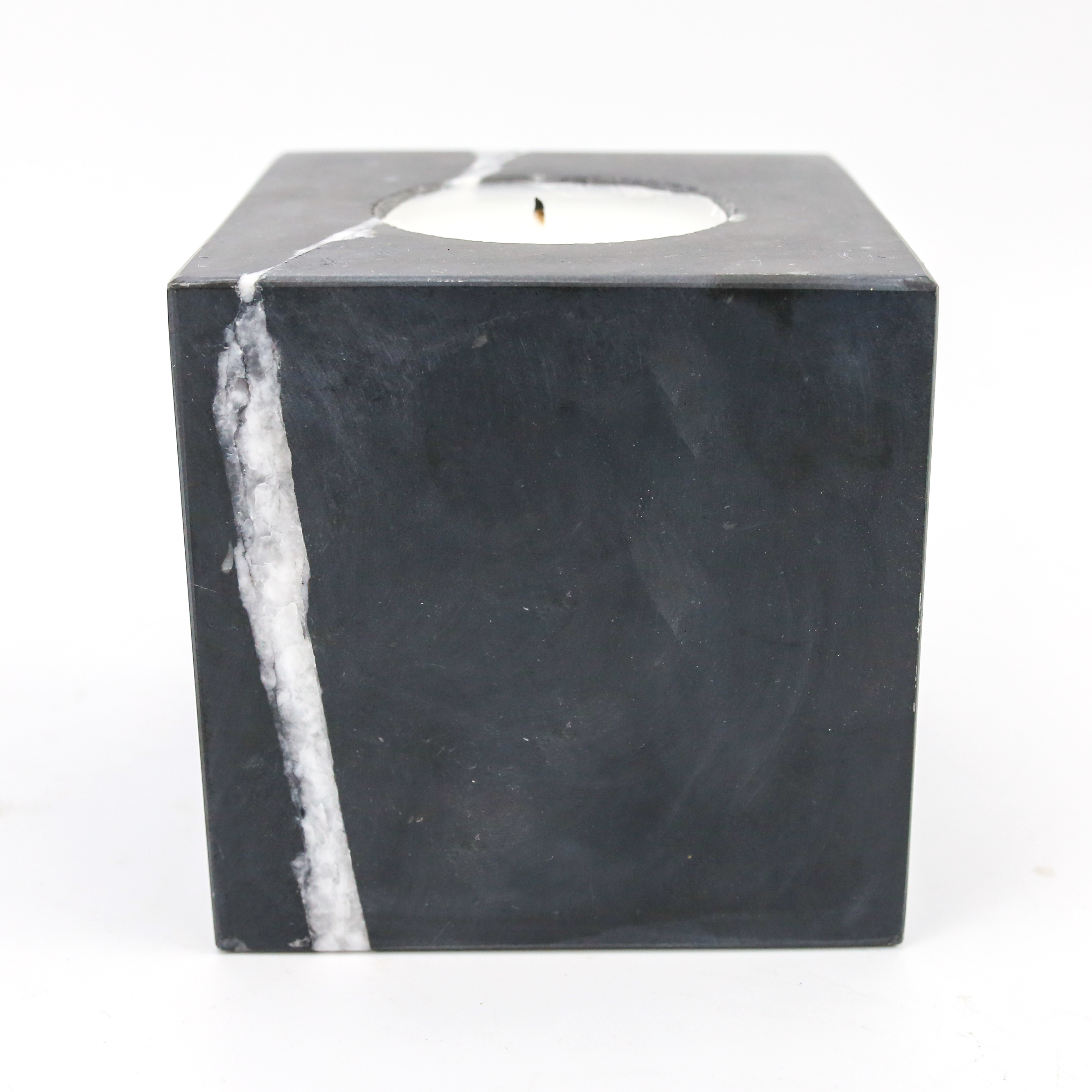 Cubic Polishing Black Natural Marble Candlestick Small Candle Holder