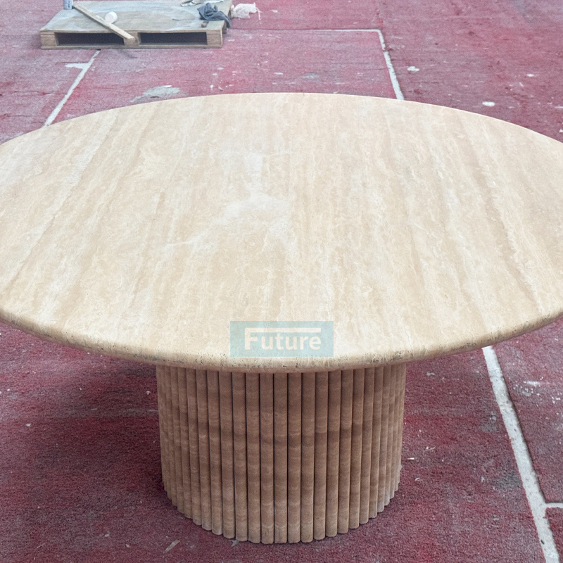 Factory custom hot multi-style luxury furniture round natural travertine dining room table for restaurants