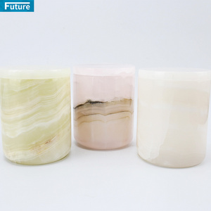 Natural onyx marble Candle Holder Stone Aromatherapy Scented Round Candle Jar With Lid Holiday Wedding Party Indoor Home