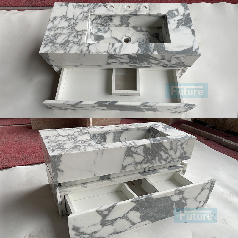 Luxury Home Glossy Bathroom Sink Container Marble Rectangular Bathroom Natural Marble Vanity Basin With Drawers For Washing