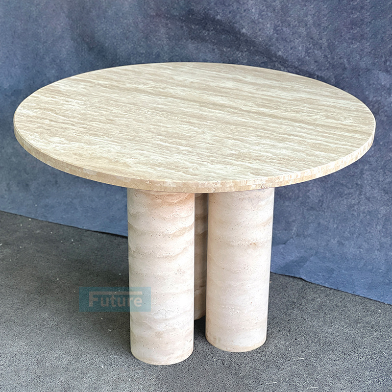 Modern Italian Style Living Room Furniture Round Coffee Table Beige Travertine Marble Coffee Table Dining Table