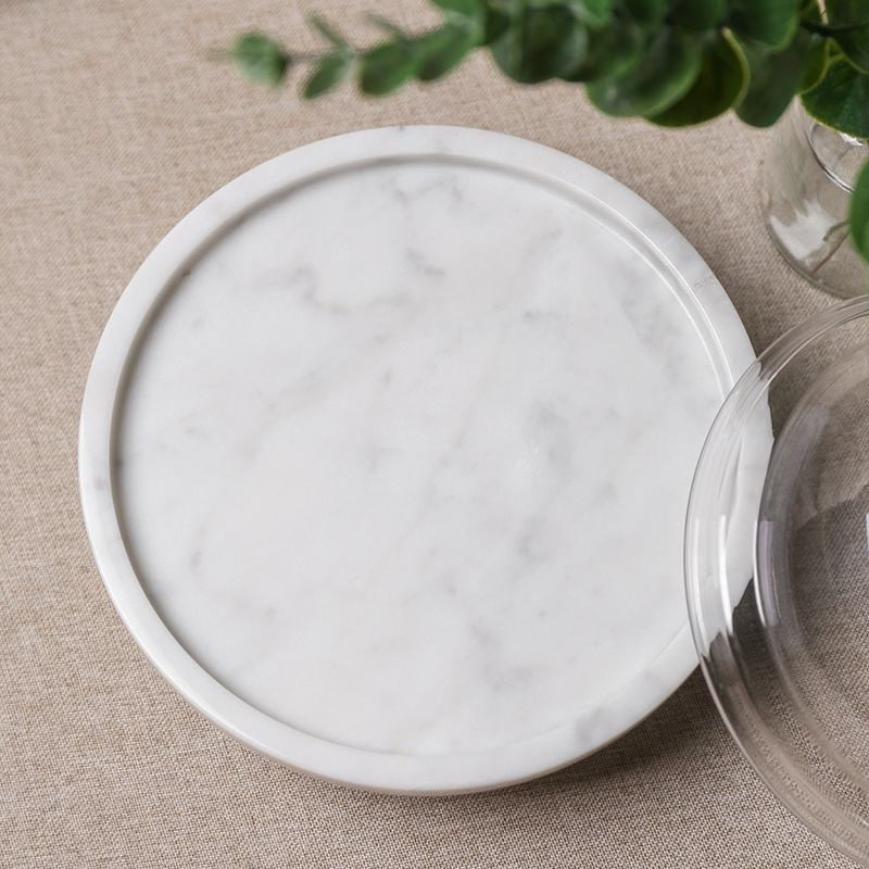 Luxury Natural Marble Tray Decorating Marble Tray Round White Green Display Cake Stand Wedding Pastry Cake Stand For Baking