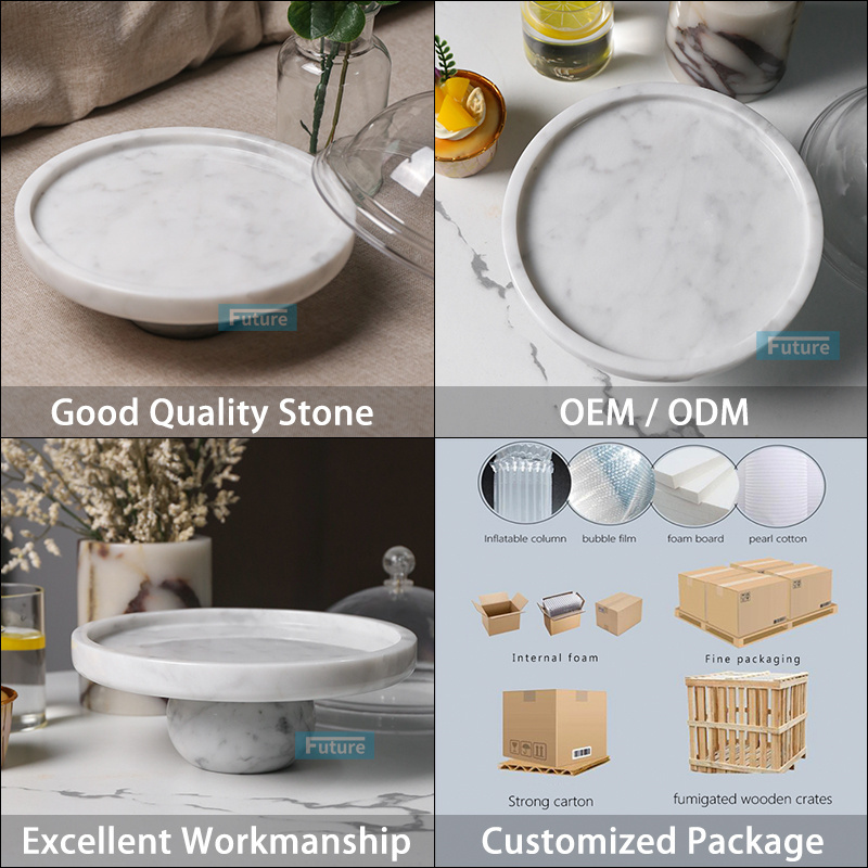 Luxury Natural Marble Tray Decorating Marble Tray Round White Green Display Cake Stand Wedding Pastry Cake Stand For Baking