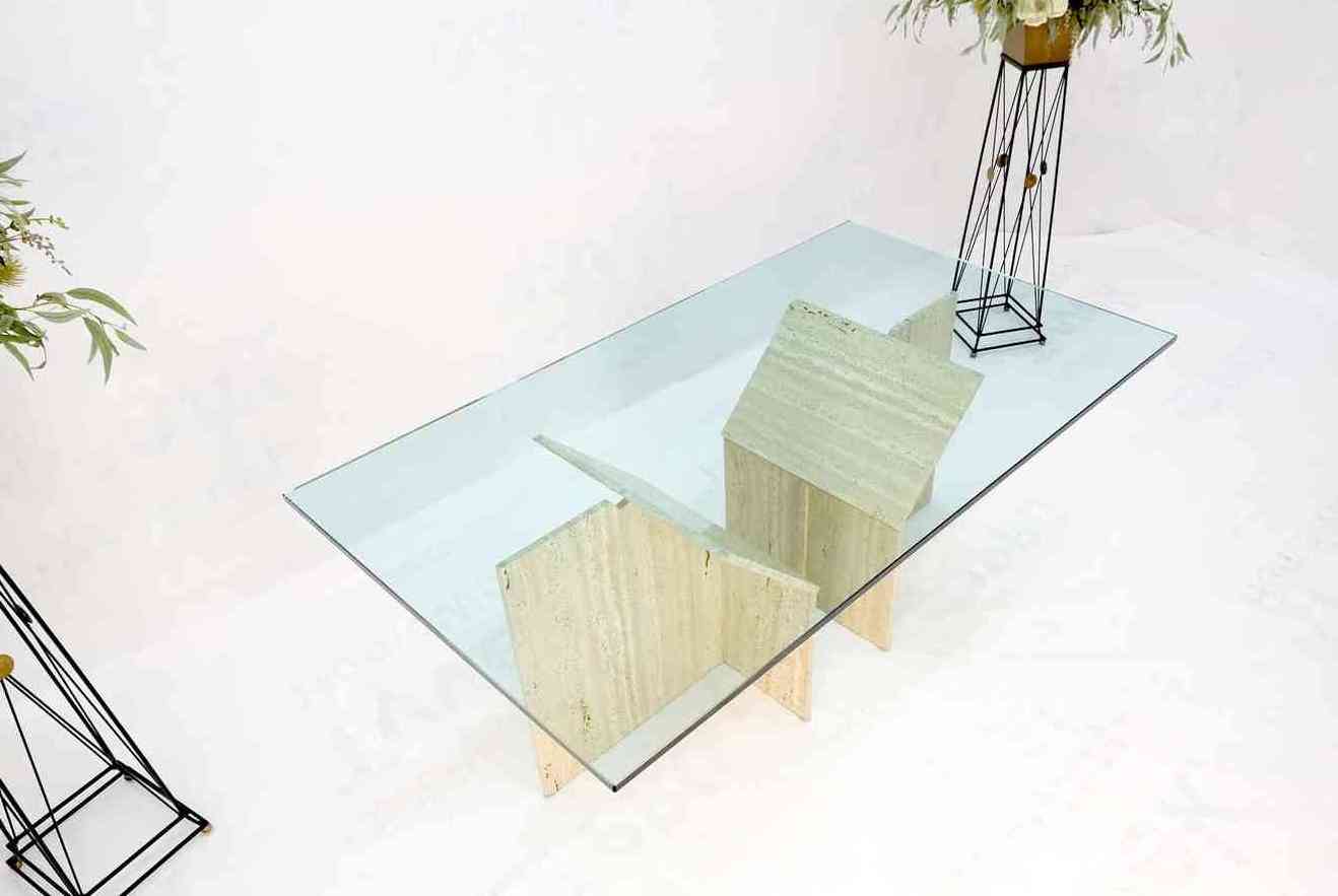 Stone Table Top Marble Beige Travertine Dining Table Large Double Travertine Pedestal Glass Top Dining Conference Table