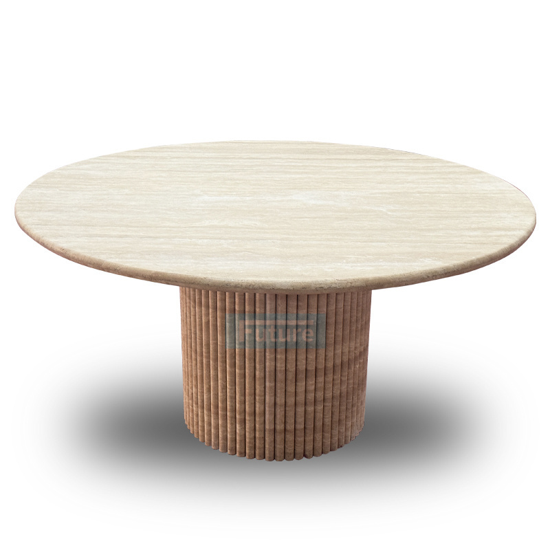 Factory custom hot multi-style luxury furniture round natural travertine dining room table for restaurants