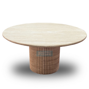 Factory custom hot multi-style luxury furniture round natural travertine dining room table for restaurants