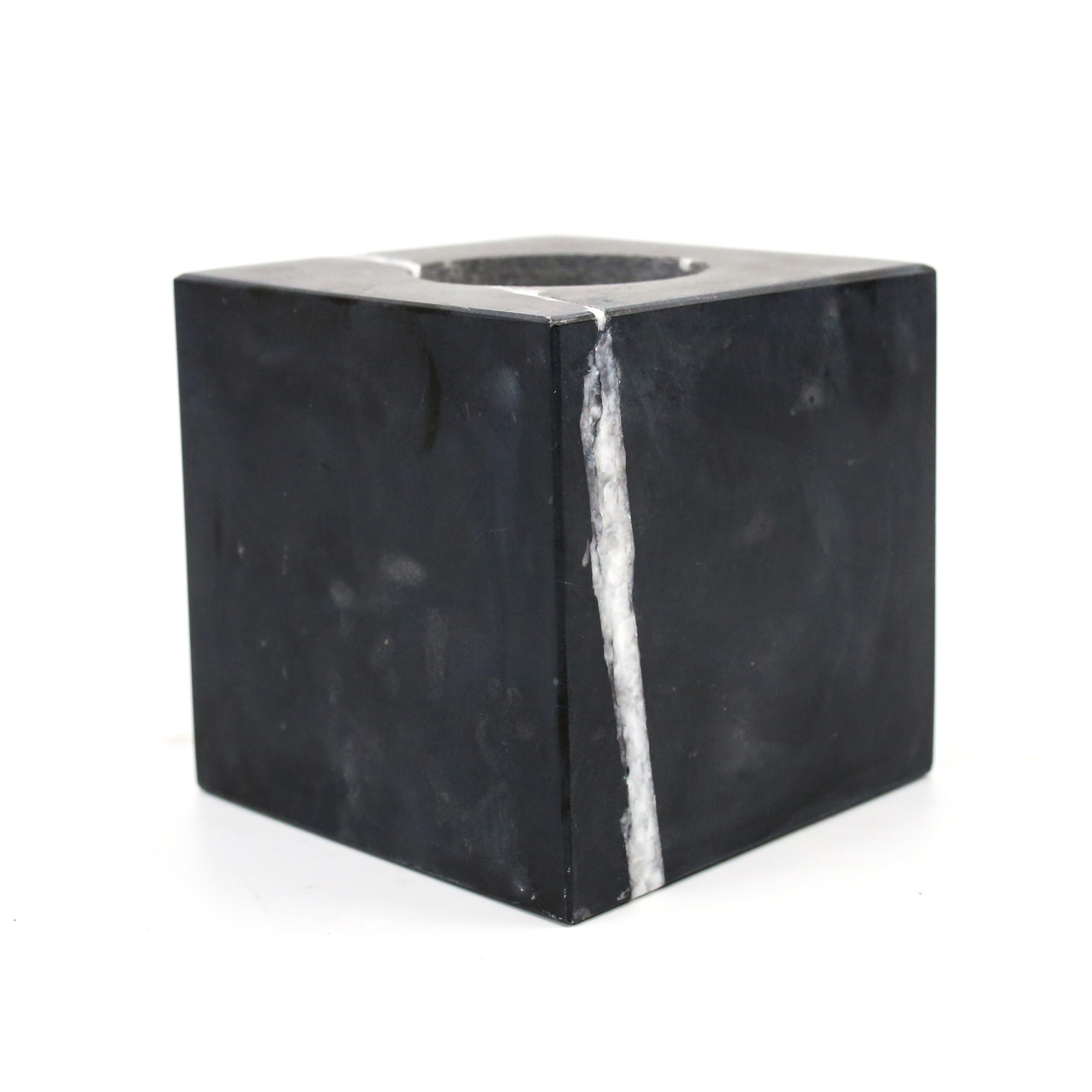 Cubic Polishing Black Natural Marble Candlestick Small Candle Holder