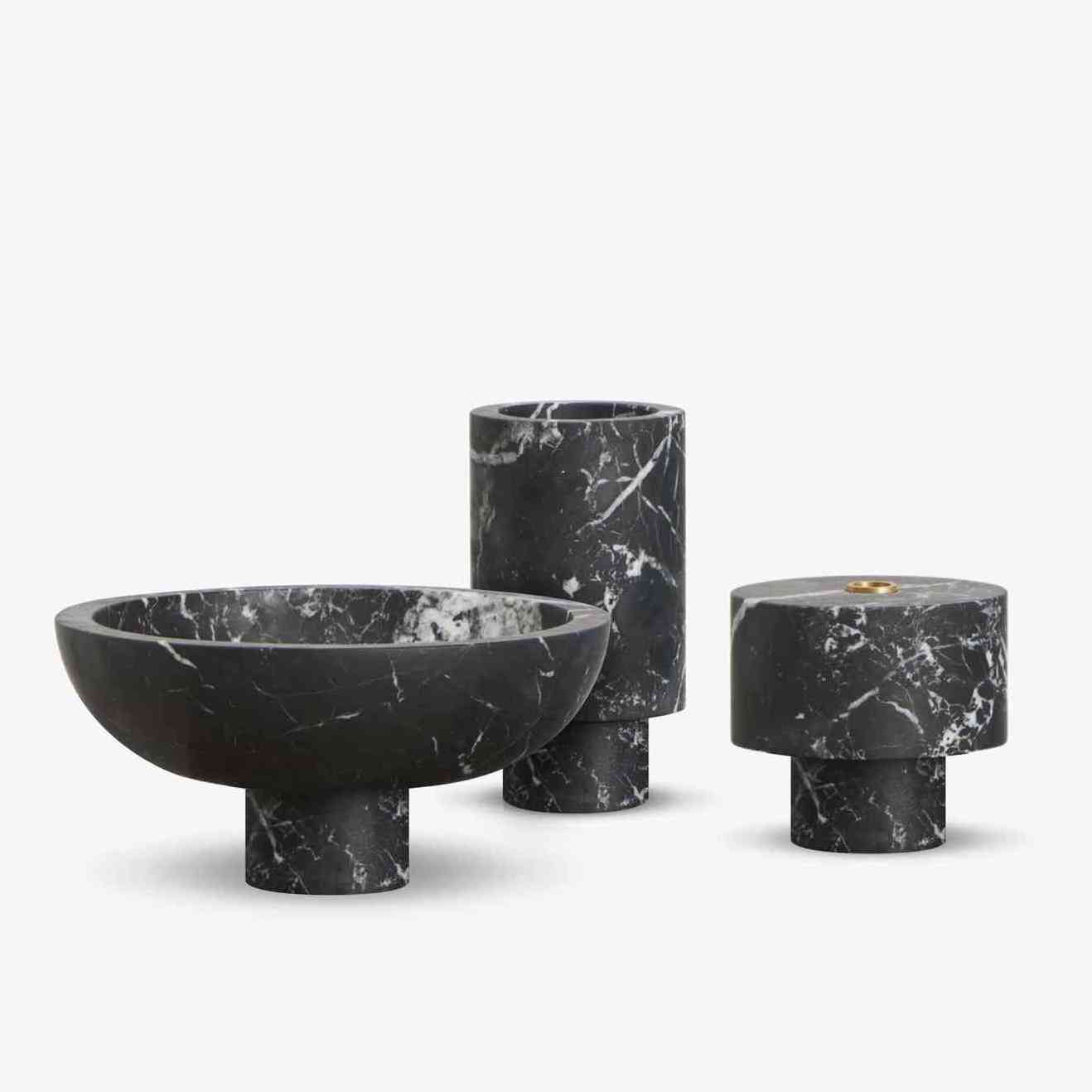 Nordic Marble Candle Candlestick Column Smooth Holders Decor Candle Jars Luxury Candleholder in Black Marble