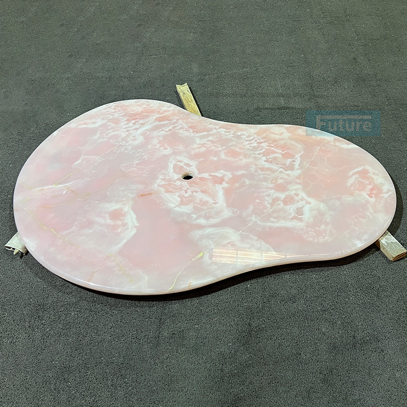 Hot Sell Modern Shape Natural Pink Onyx Panel For Dining Table Coffee Table Kitchen Table