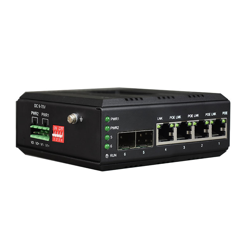 Managed DIN Rail Mount RSTP Ring Network Switch 4 Port Gigabit Ethernet Industrial POE Switch With 2 SFP