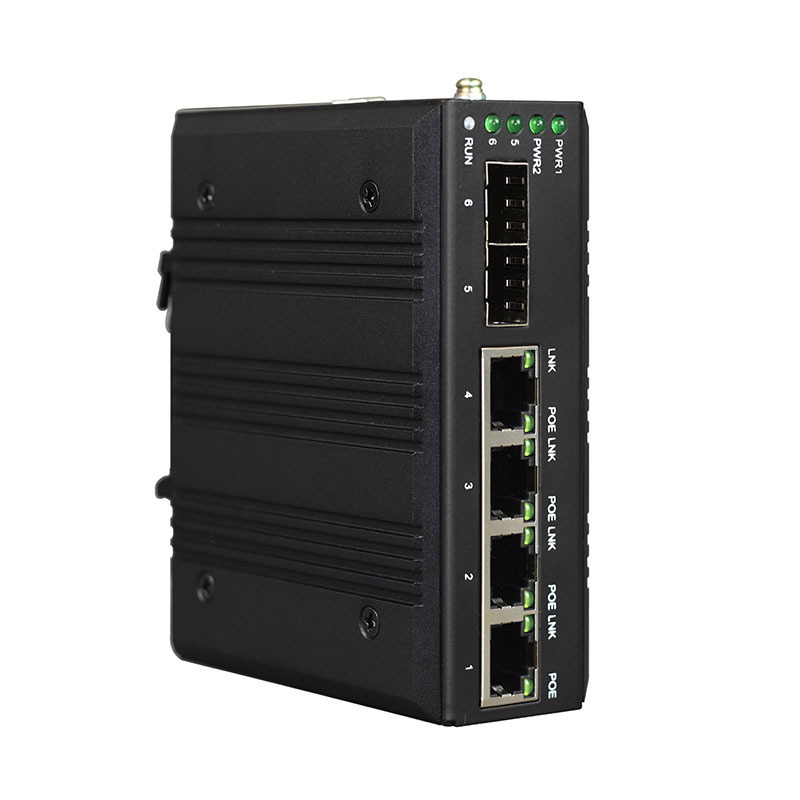 Managed DIN Rail Mount RSTP Ring Network Switch 4 Port Gigabit Ethernet Industrial POE Switch With 2 SFP