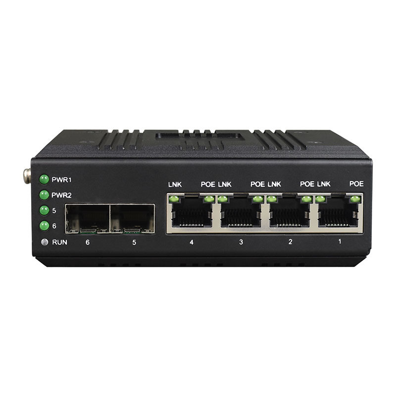 Managed DIN Rail Mount RSTP Ring Network Switch 4 Port Gigabit Ethernet Industrial POE Switch With 2 SFP