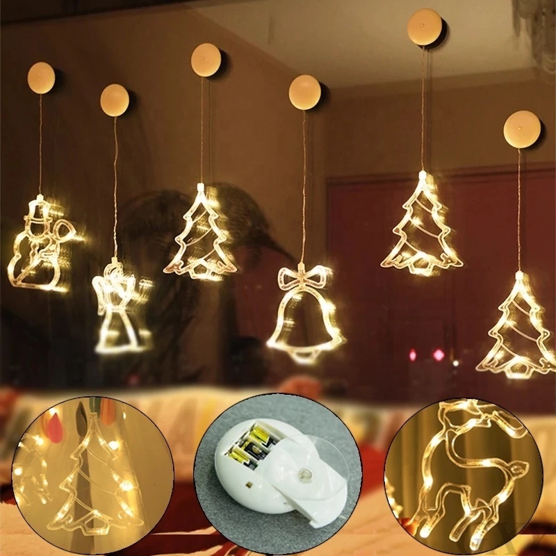 Bell Santa Claus Star Lights Christmas  Holiday Window Decor LED Sucker Lamps Battery Power Christmas Garland for Home Decor