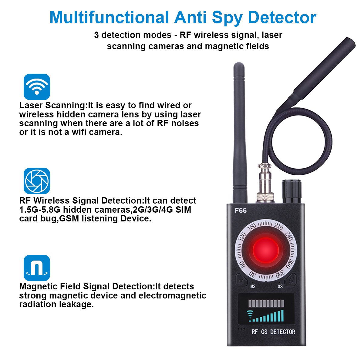 Anti Spy Wireless Rf Signal Detector Bug Gsm Gps Tracker Hidden Spy Camera Device Debug Car Gps Signal Camera Detector