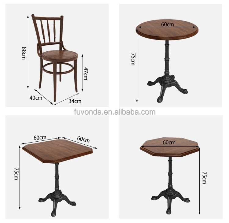 Vintage Metal Iron Base Small Solid Wood Top Dining Table and Chairs for Cafe Restaurant Bistro Cafeteria