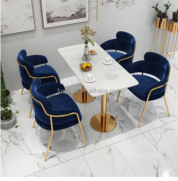 Luxury coffee salon chair and table restaurant dining table with 4 seats velvet chairs and tables for coffee shop