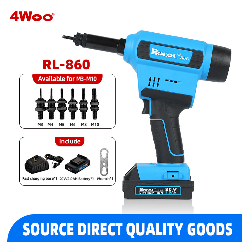 RL-860 20V Battery Quick Charge Electric Rivet Nut Gun Powerful Pull Force Riveting Tool for M3-M10