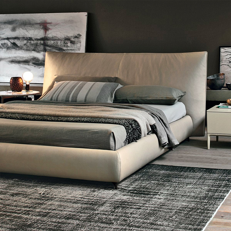 FUWOS  new style Italian minimalism  high quality bed leather fabric half leather  modern luxury  1.8m 2 m  high-end double bed