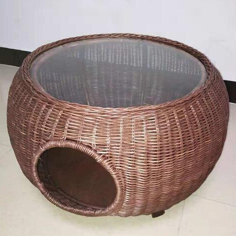 Free Sample Cute Durable Pet Bed With Cushion Breathable Hand Made Round Rattan Cosy Cat Beds