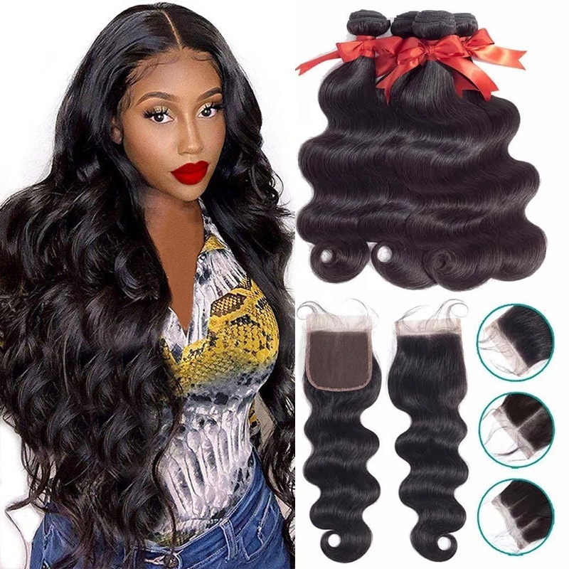 Fuxin Peruvian Hair Bundles with Closure Grade 12a Raw Unprocessed Brazilian Hair Body Wave Bundle with Frontal Human Hair Weave