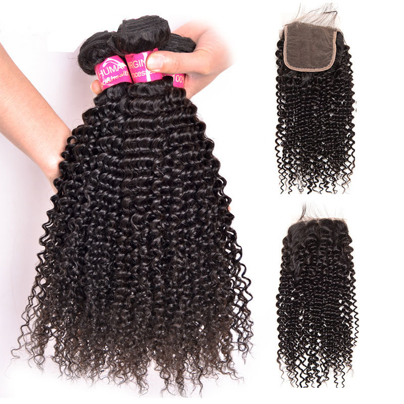 4A 4B Kinky Curly Bundles With Hd Lace Closure 40 Inch Packet Human Hair With Closure 3 Bundles With Closure For Brazilian Weave