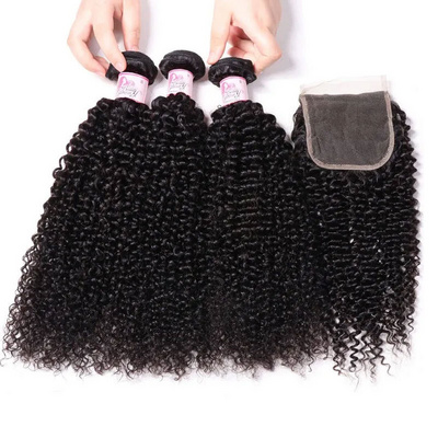 4A 4B Kinky Curly Bundles With Hd Lace Closure 40 Inch Packet Human Hair With Closure 3 Bundles With Closure For Brazilian Weave