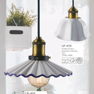 Nordic solid color pleated ceramic chandelier home mounted ceiling light homestay retro decorative brass chandelier