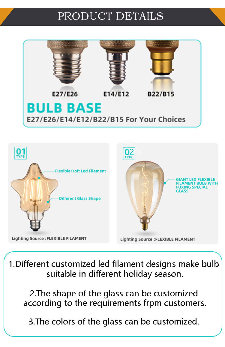 Hot selling innovative design filament LED decorative light atmosphere modern Christmas dimming light bulb